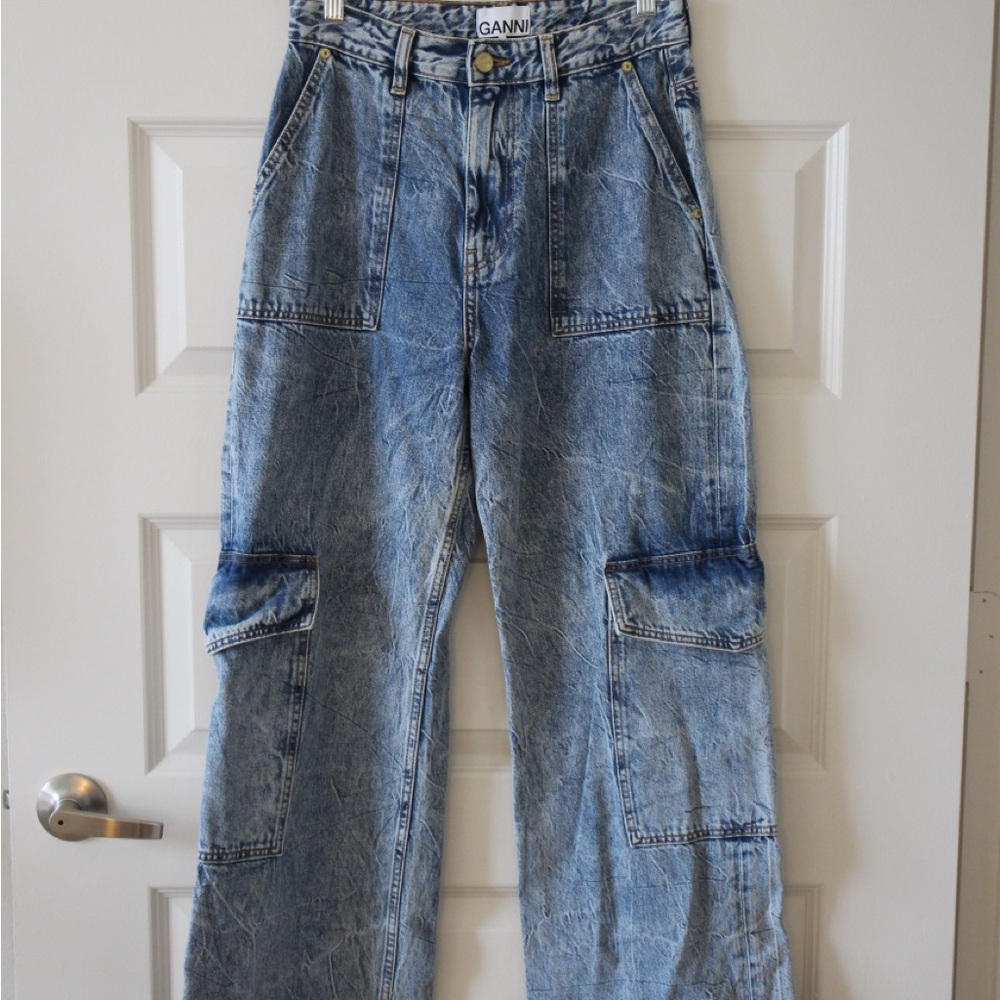Ganni Blue Denim Cargo Jeans